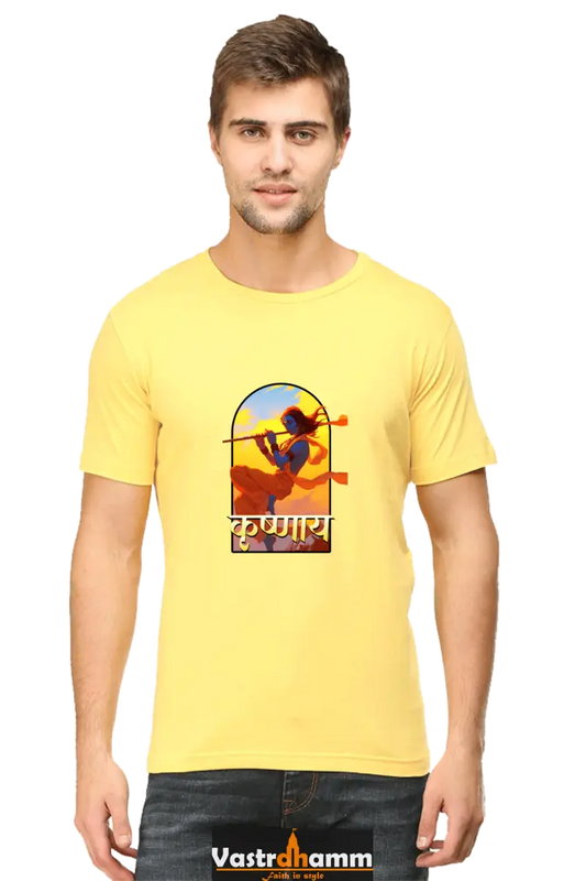 Shree Krishan Divine Joy Round Neck Half Sleeve Classic T-Shirts for Men Vastrdhamm