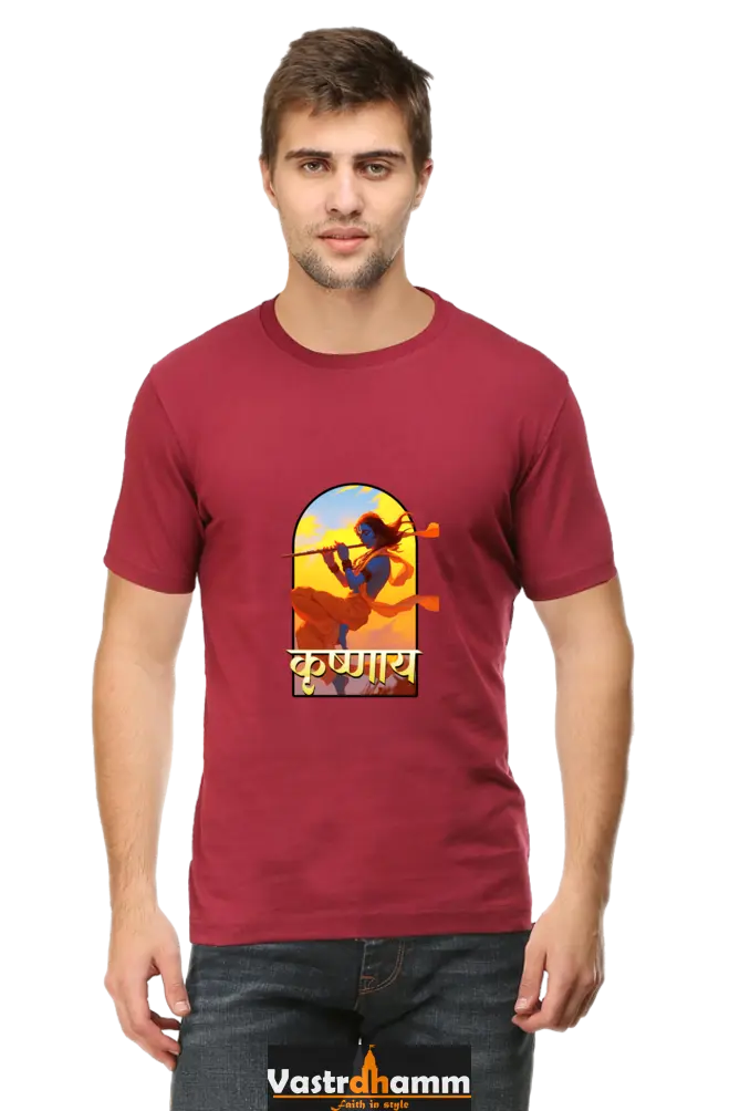 Shree Krishan Divine Joy Round Neck Half Sleeve Classic T-Shirts for Men Vastrdhamm