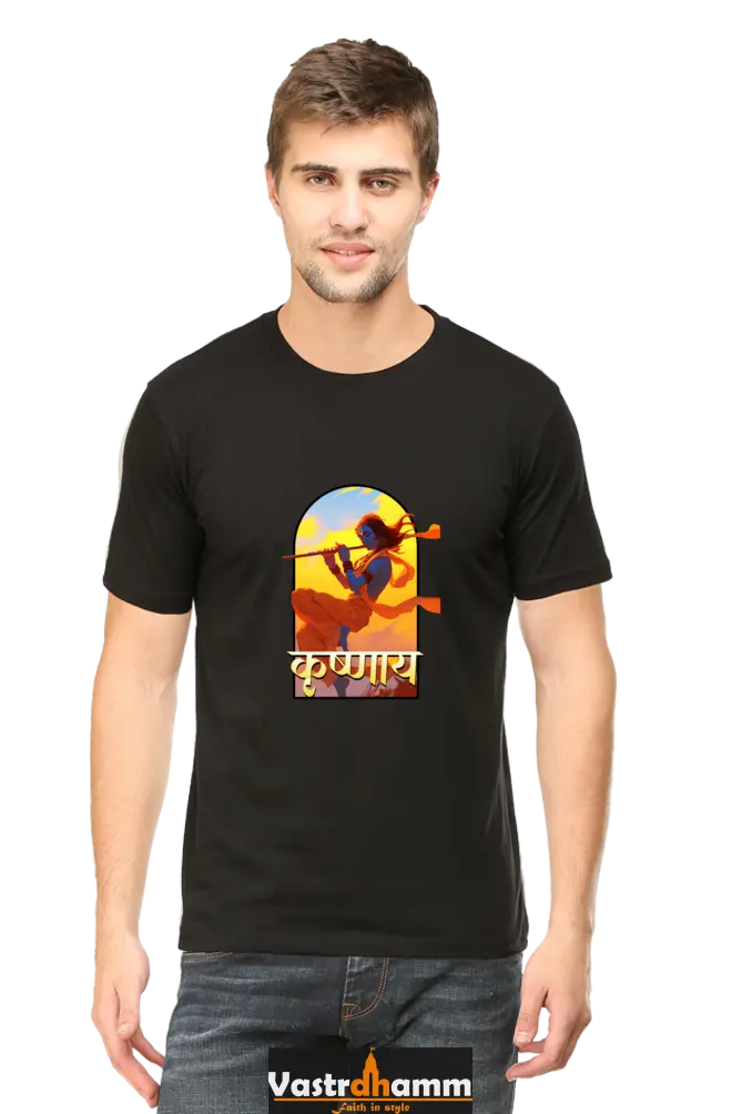 Shree Krishan Divine Joy Round Neck Half Sleeve Classic T-Shirts for Men Vastrdhamm