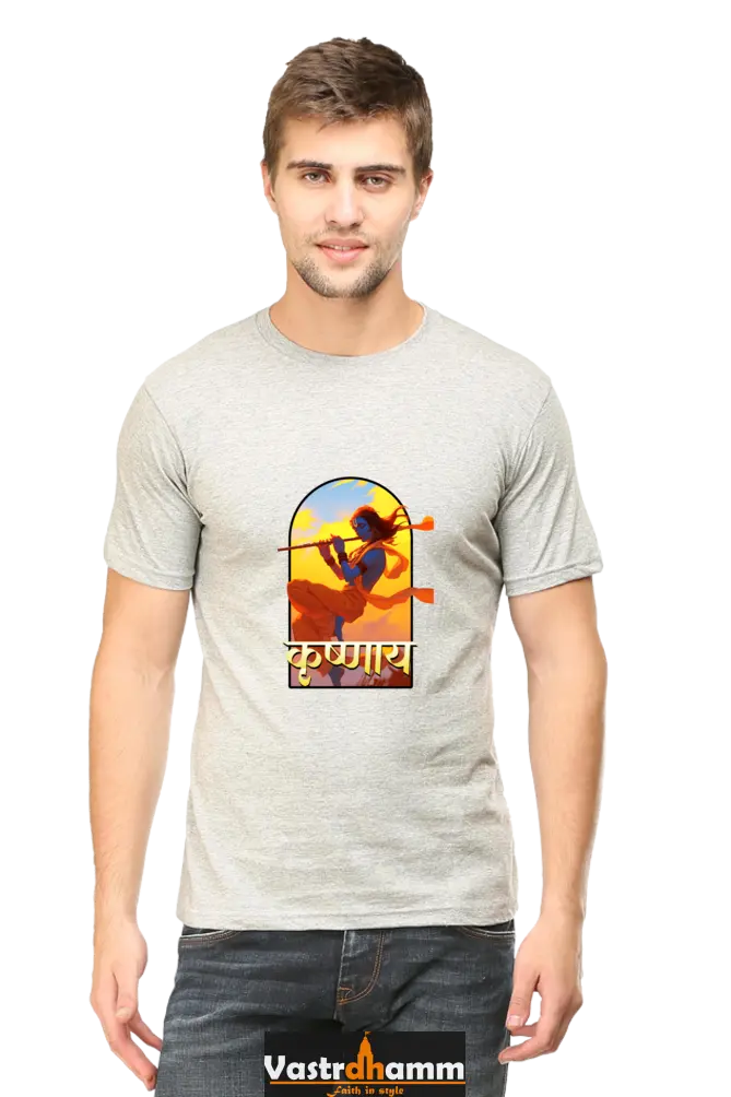 Shree Krishan Divine Joy Round Neck Half Sleeve Classic T-Shirts for Men Vastrdhamm