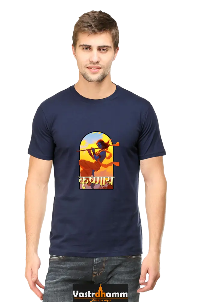 Shree Krishan Divine Joy Round Neck Half Sleeve Classic T-Shirts for Men Vastrdhamm