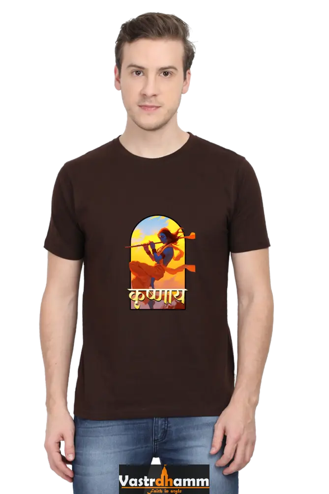 Shree Krishan Divine Joy Round Neck Half Sleeve Classic T-Shirts for Men Vastrdhamm