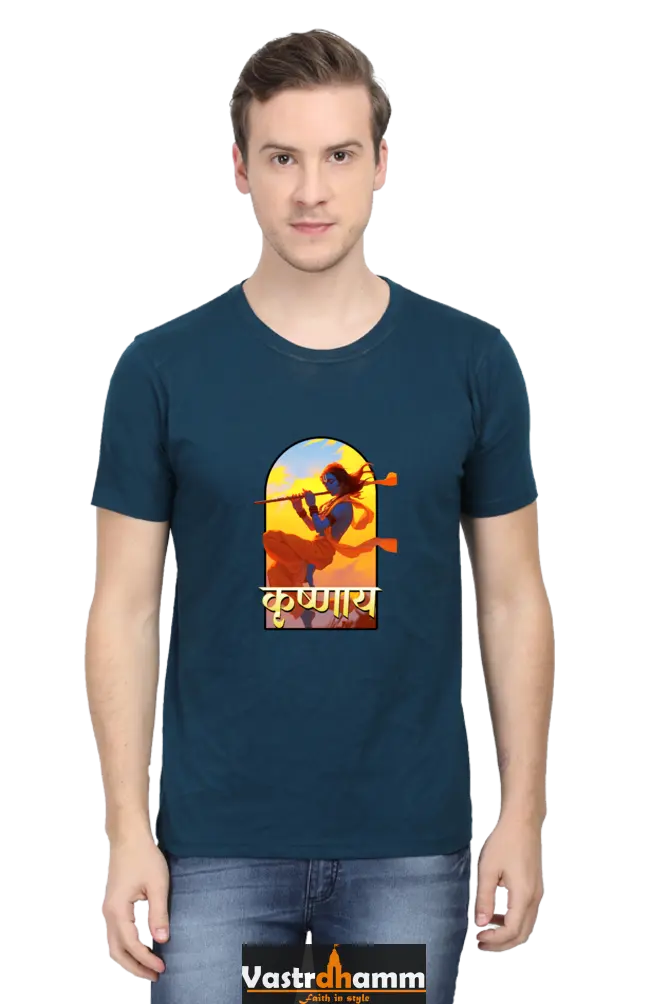 Shree Krishan Divine Joy Round Neck Half Sleeve Classic T-Shirts for Men Vastrdhamm