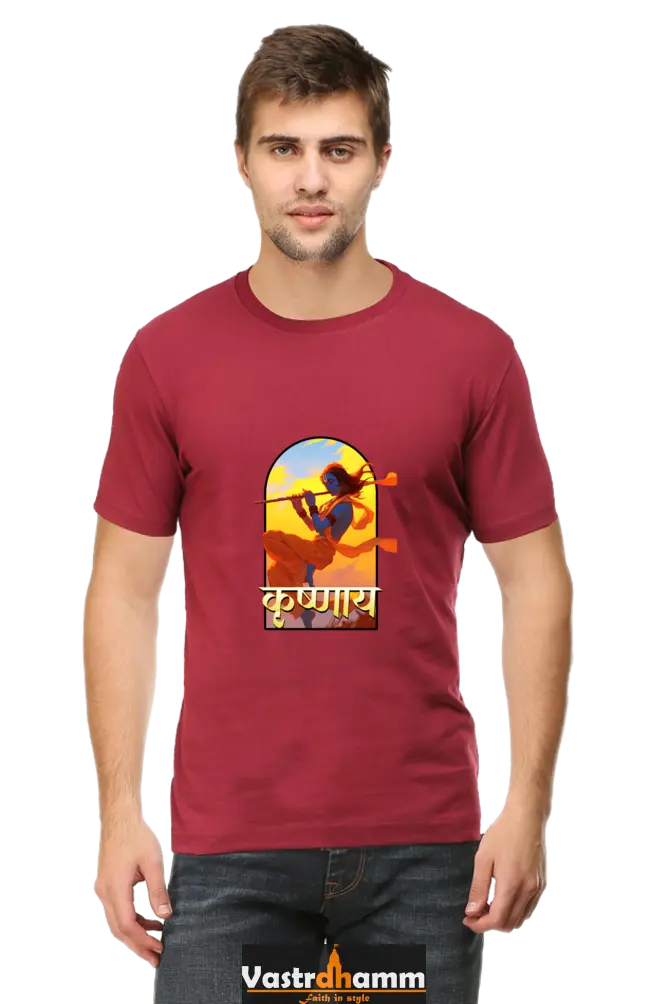 Shree Krishan Divine Joy Round Neck Half Sleeve Classic T-Shirts for Men Vastrdhamm