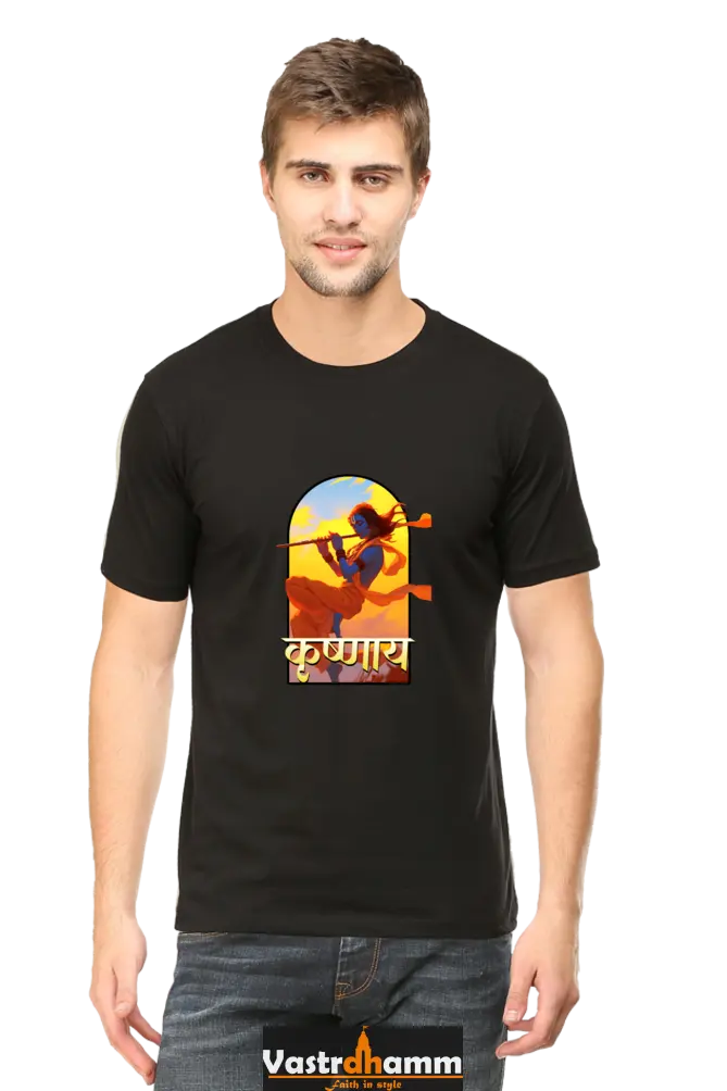 Shree Krishan Divine Joy Round Neck Half Sleeve Classic T-Shirts for Men Vastrdhamm