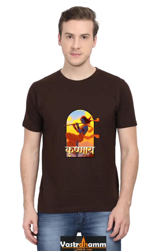 Shree Krishan Divine Joy Round Neck Half Sleeve Classic T-Shirts for Men Vastrdhamm