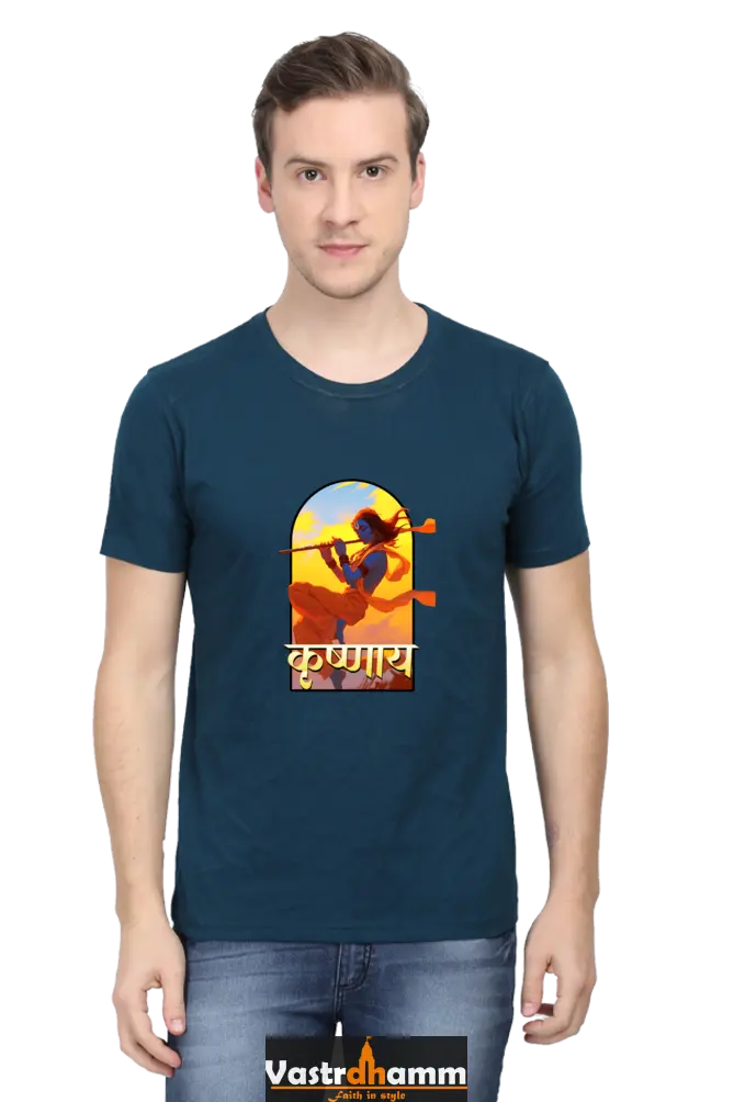 Shree Krishan Divine Joy Round Neck Half Sleeve Classic T-Shirts for Men Vastrdhamm