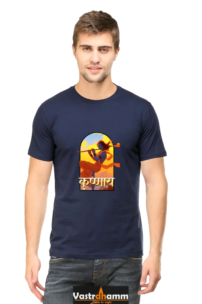 Shree Krishan Divine Joy Round Neck Half Sleeve Classic T-Shirts for Men Vastrdhamm