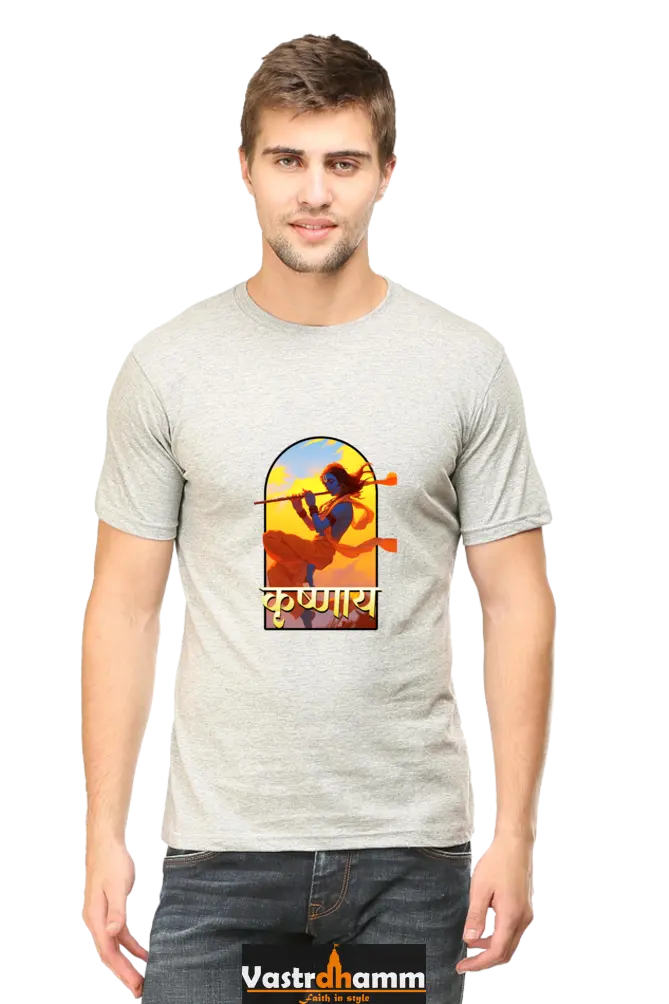 Shree Krishan Divine Joy Round Neck Half Sleeve Classic T-Shirts for Men Vastrdhamm