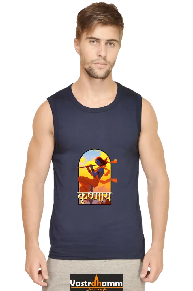 Shree Krishan Divine Joy Round Neck Sleeveless T-Shirts  for Men Vastrdhamm