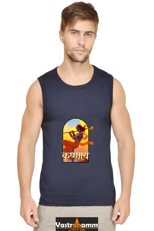 Shree Krishan Divine Joy Round Neck Sleeveless T-Shirts  for Men Vastrdhamm