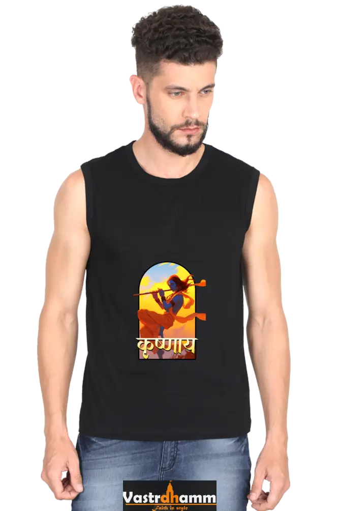 Shree Krishan Divine Joy Round Neck Sleeveless T-Shirts  for Men Vastrdhamm