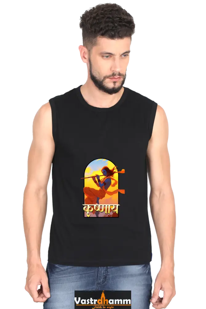 Shree Krishan Divine Joy Round Neck Sleeveless T-Shirts  for Men Vastrdhamm