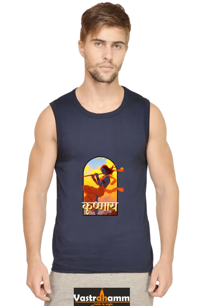 Shree Krishan Divine Joy Round Neck Sleeveless T-Shirts  for Men Vastrdhamm