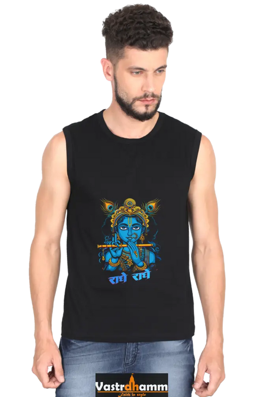 Shree Krishan Divine Love Round Neck Sleeveless T-Shirts  for Men Vastrdhamm