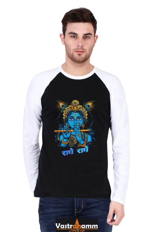 Shree Krishan Flute Melody Raglan Full Sleeve T-Shirts for Men Vastrdhamm