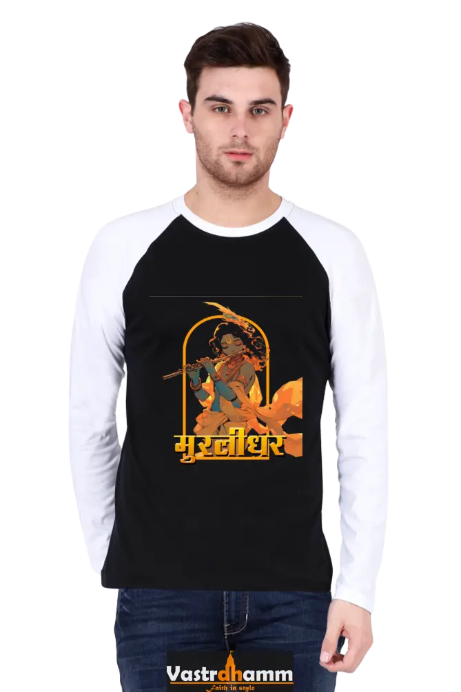 Shree Krishan Flute Melody Raglan Full Sleeve T-Shirts for Men Vastrdhamm