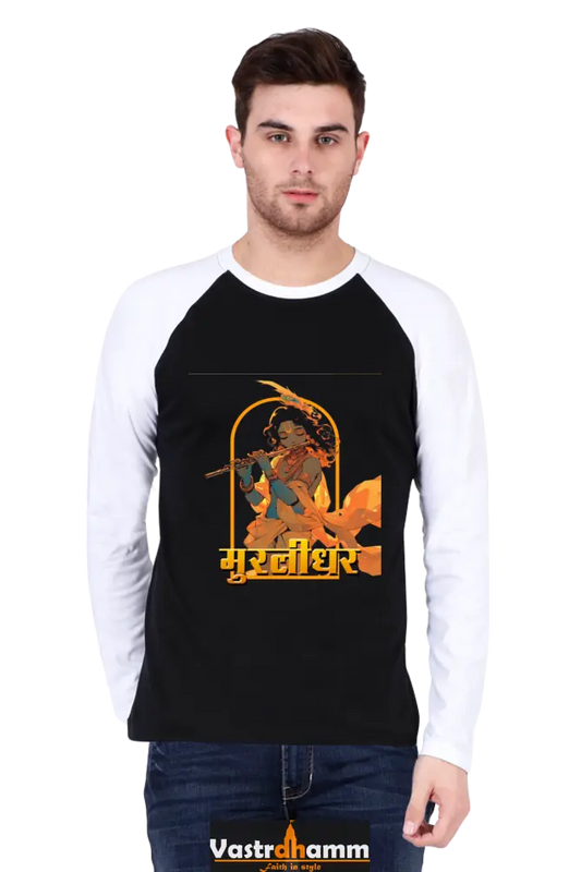 Shree Krishan Flute Melody Raglan Full Sleeve T-Shirts for Men Vastrdhamm