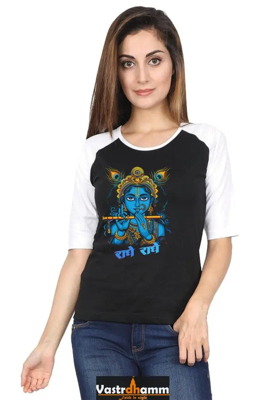 Shree Krishan Flute Melody Raglan Full Sleeve T-Shirts for Women Vastrdhamm