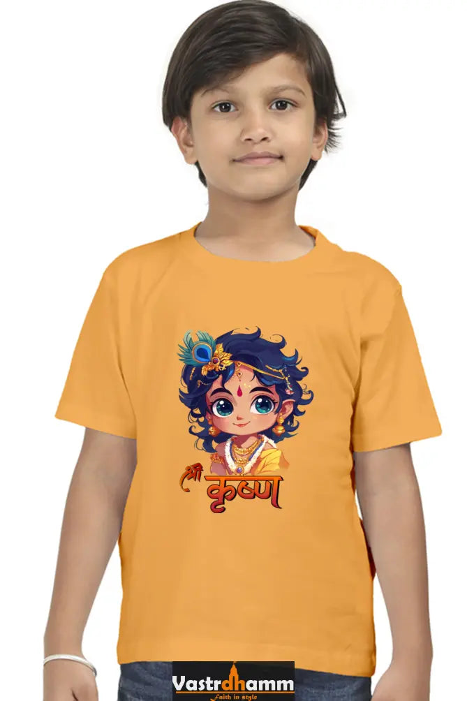 Shree Krishan Flute Melody Round Neck Half Sleeve Classic T-Shirts for Boy Vastrdhamm