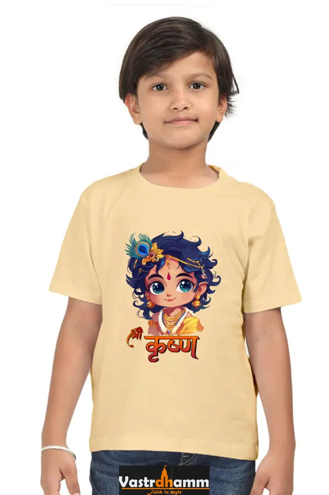 Shree Krishan Flute Melody Round Neck Half Sleeve Classic T-Shirts for Boy Vastrdhamm