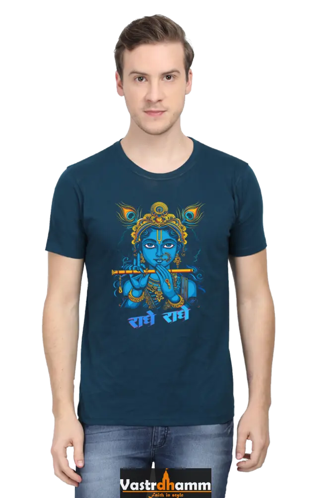 Shree Krishan Flute Melody Round Neck Half Sleeve Classic T-Shirts for Men Vastrdhamm