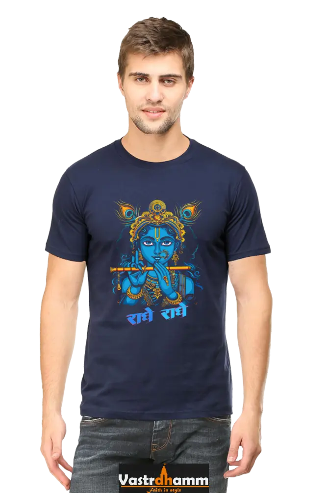 Shree Krishan Flute Melody Round Neck Half Sleeve Classic T-Shirts for Men Vastrdhamm