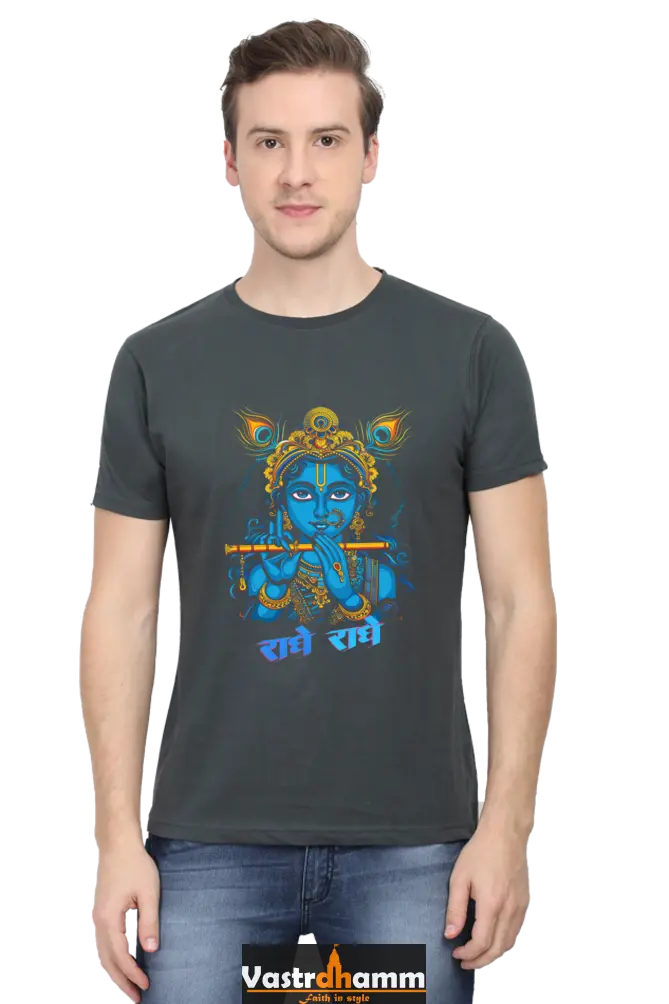 Shree Krishan Flute Melody Round Neck Half Sleeve Classic T-Shirts for Men Vastrdhamm