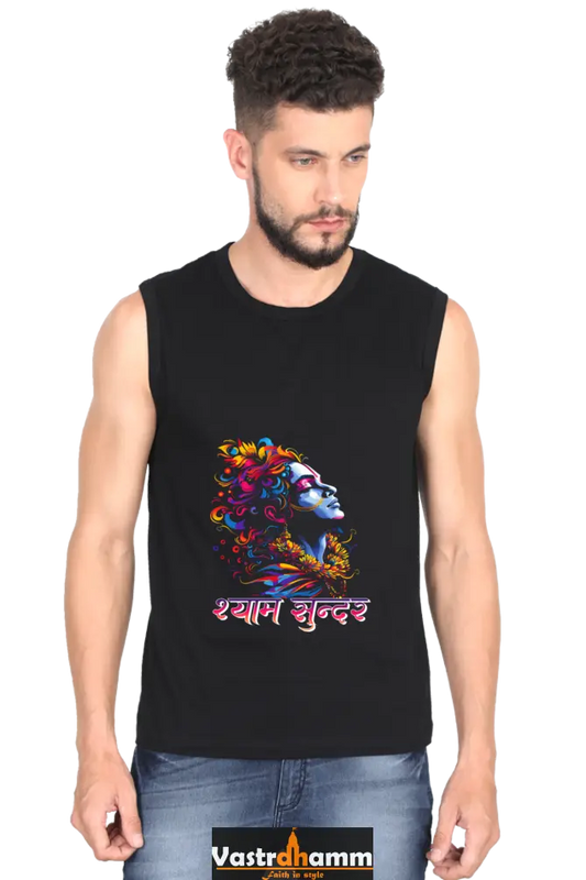 Shree Krishan Flute Melody Round Neck Sleeveless T-Shirts  for Men Vastrdhamm