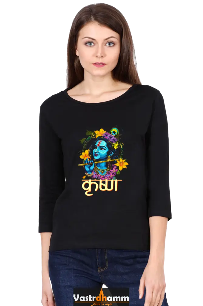 Shree Krishan Govardhan Protector Round Neck Full Sleeve T-Shirts for Women Vastrdhamm