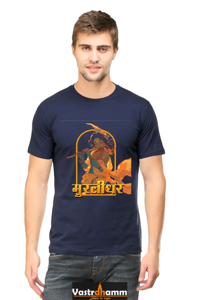 Shree Krishan Govardhan Protector Round Neck Half Sleeve Classic T-Shirts for Men Vastrdhamm