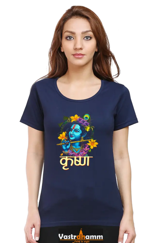 Shree Krishan Govardhan Protector Round Neck Half Sleeve Classic T-Shirts for Women Vastrdhamm