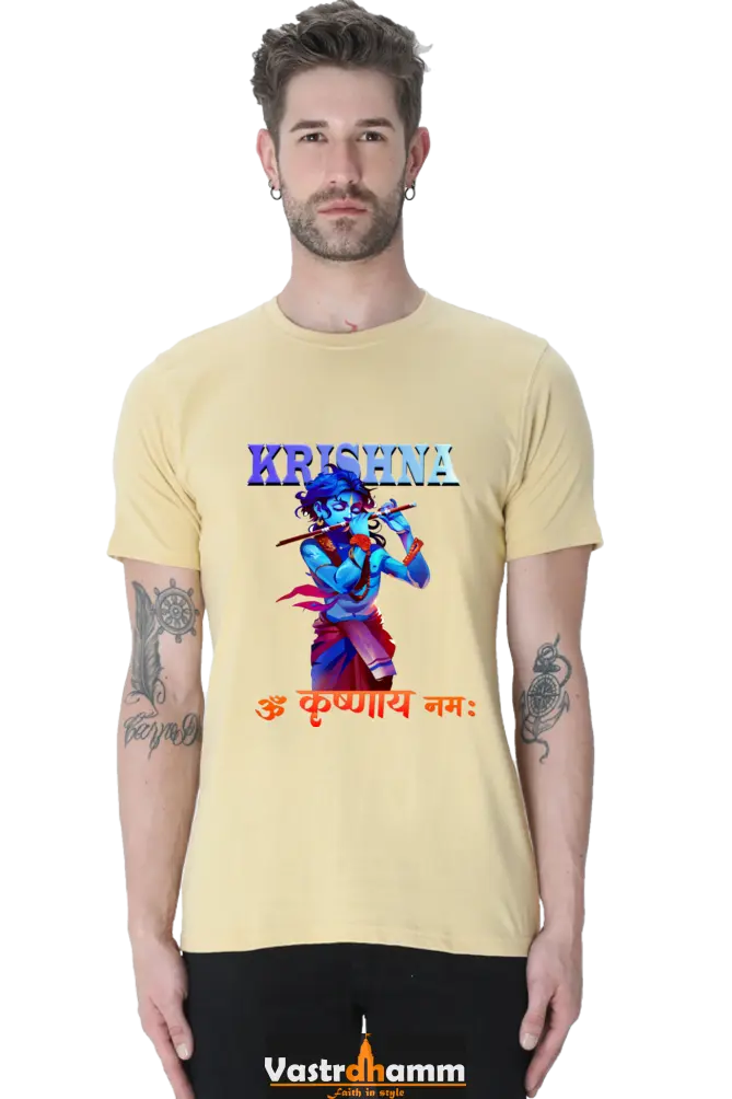 Shree Krishan Kaliya Mardan Round Neck Half Sleeve Classic T-Shirts for Men Vastrdhamm