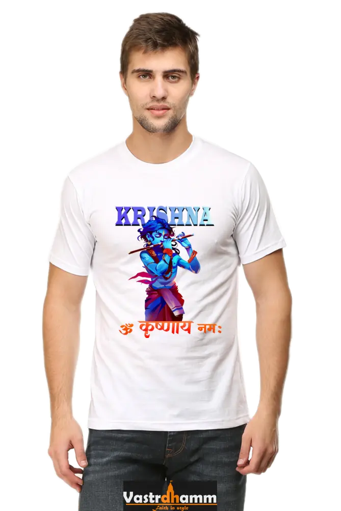 Shree Krishan Kaliya Mardan Round Neck Half Sleeve Classic T-Shirts for Men Vastrdhamm