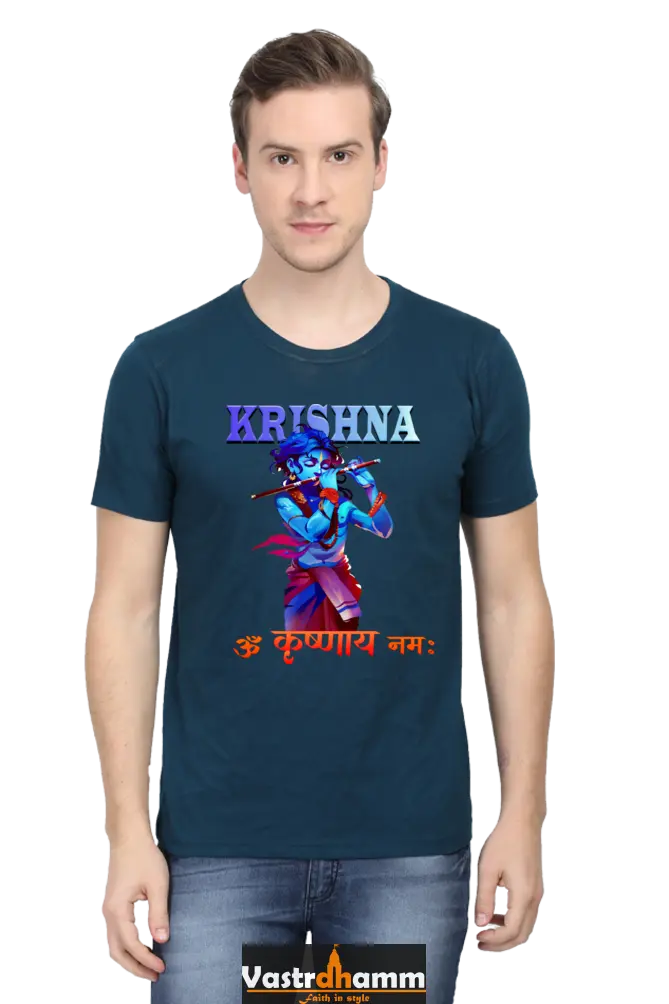 Shree Krishan Kaliya Mardan Round Neck Half Sleeve Classic T-Shirts for Men Vastrdhamm