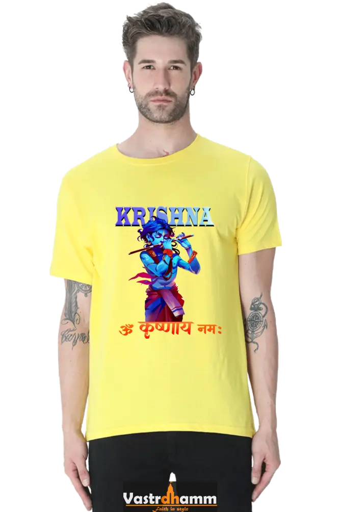 Shree Krishan Kaliya Mardan Round Neck Half Sleeve Classic T-Shirts for Men Vastrdhamm