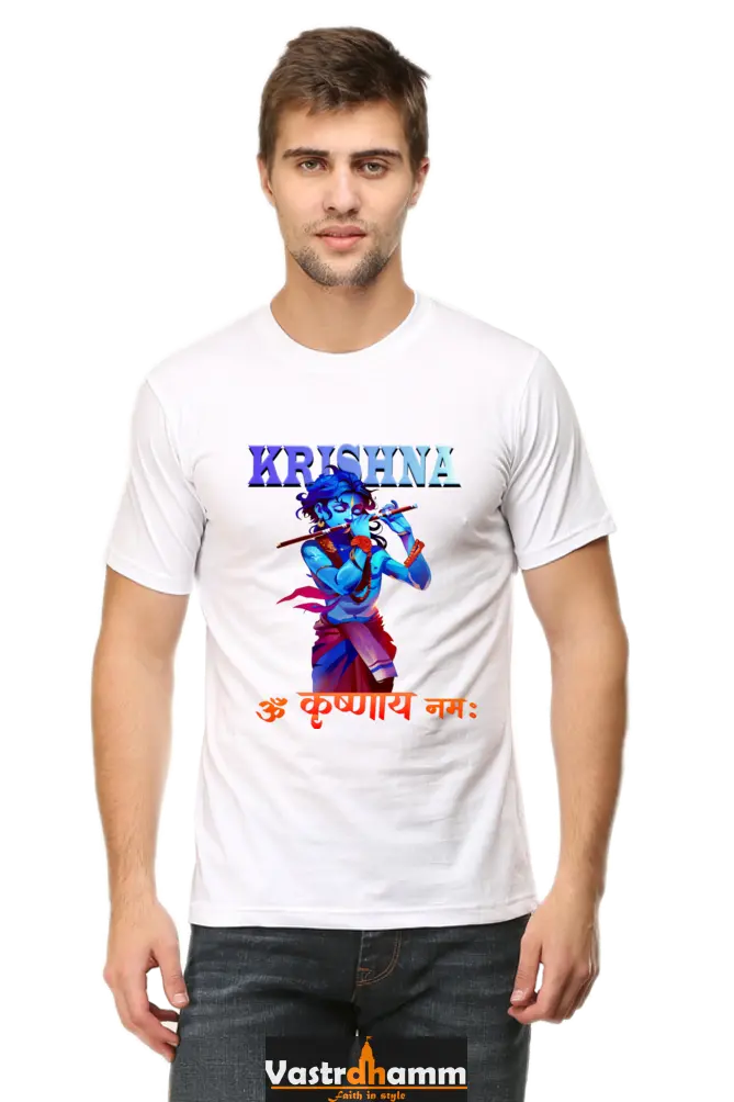 Shree Krishan Kaliya Mardan Round Neck Half Sleeve Classic T-Shirts for Men Vastrdhamm