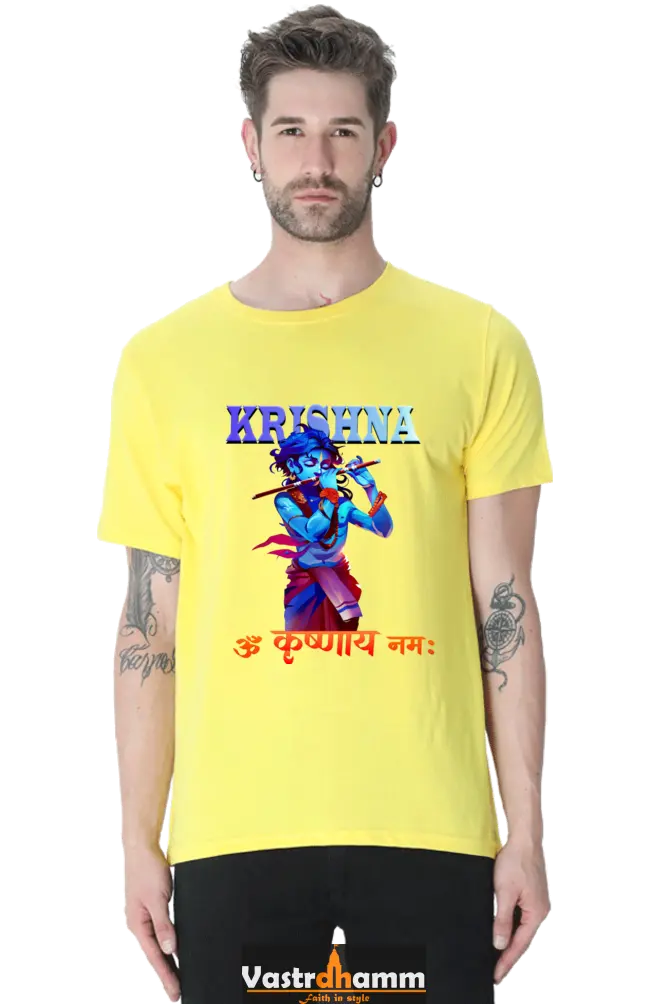 Shree Krishan Kaliya Mardan Round Neck Half Sleeve Classic T-Shirts for Men Vastrdhamm