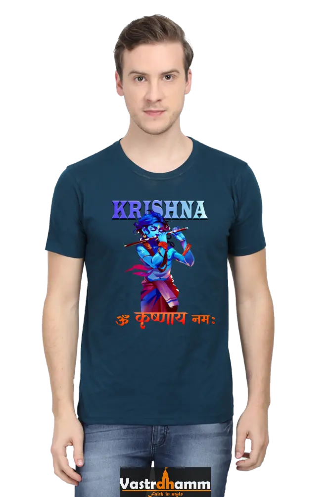 Shree Krishan Kaliya Mardan Round Neck Half Sleeve Classic T-Shirts for Men Vastrdhamm