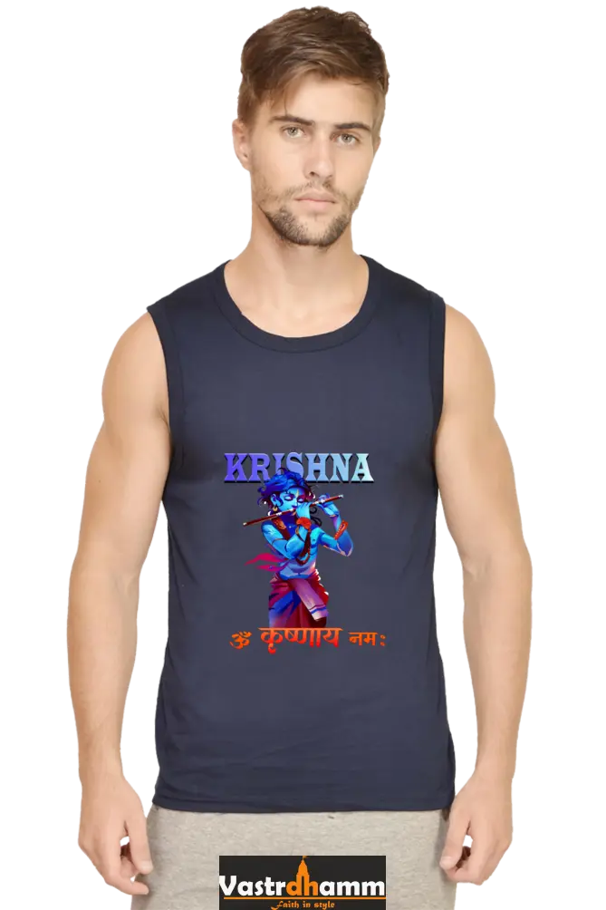 Shree Krishan Kaliya Mardan Round Neck Sleeveless T-Shirts  for Men Vastrdhamm