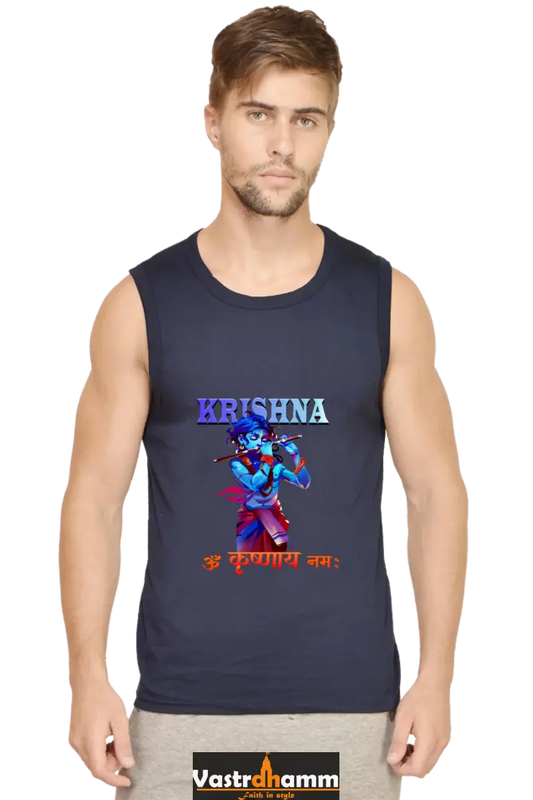 Shree Krishan Kaliya Mardan Round Neck Sleeveless T-Shirts  for Men Vastrdhamm