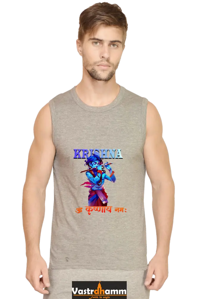 Shree Krishan Kaliya Mardan Round Neck Sleeveless T-Shirts  for Men Vastrdhamm