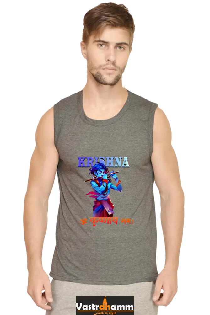 Shree Krishan Kaliya Mardan Round Neck Sleeveless T-Shirts  for Men Vastrdhamm