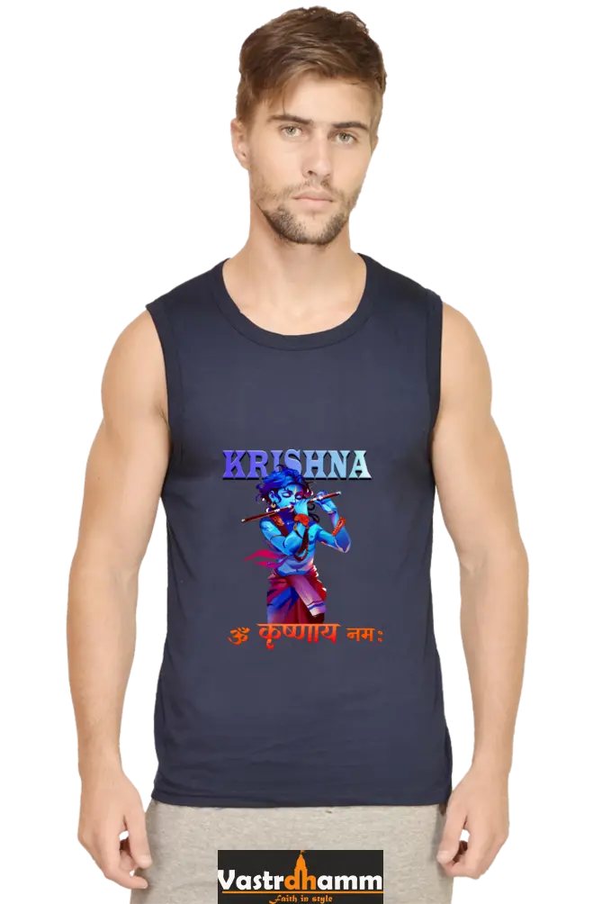 Shree Krishan Kaliya Mardan Round Neck Sleeveless T-Shirts  for Men Vastrdhamm