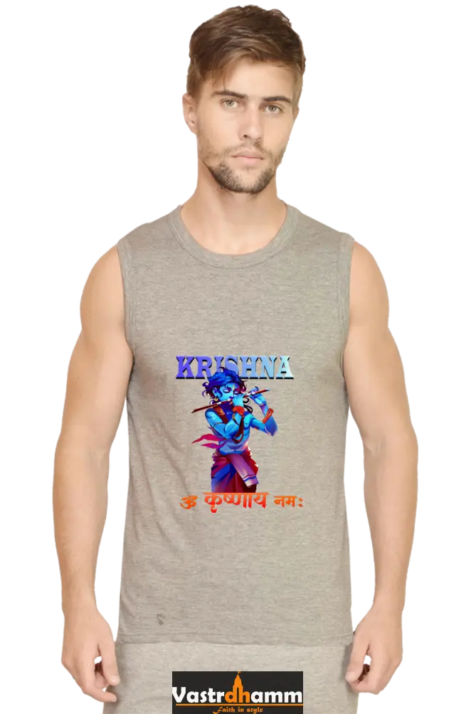 Shree Krishan Kaliya Mardan Round Neck Sleeveless T-Shirts  for Men Vastrdhamm