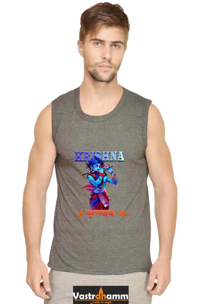 Shree Krishan Kaliya Mardan Round Neck Sleeveless T-Shirts  for Men Vastrdhamm