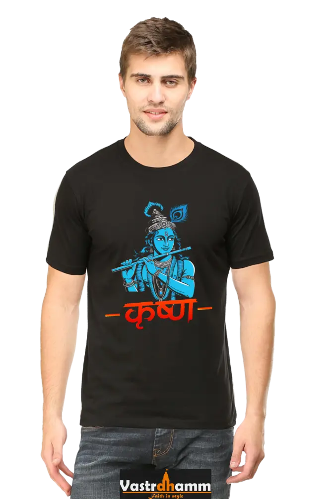 Shree Krishan Kurukshetra Warrior Round Neck Half Sleeve Classic T-Shirts for Men Vastrdhamm