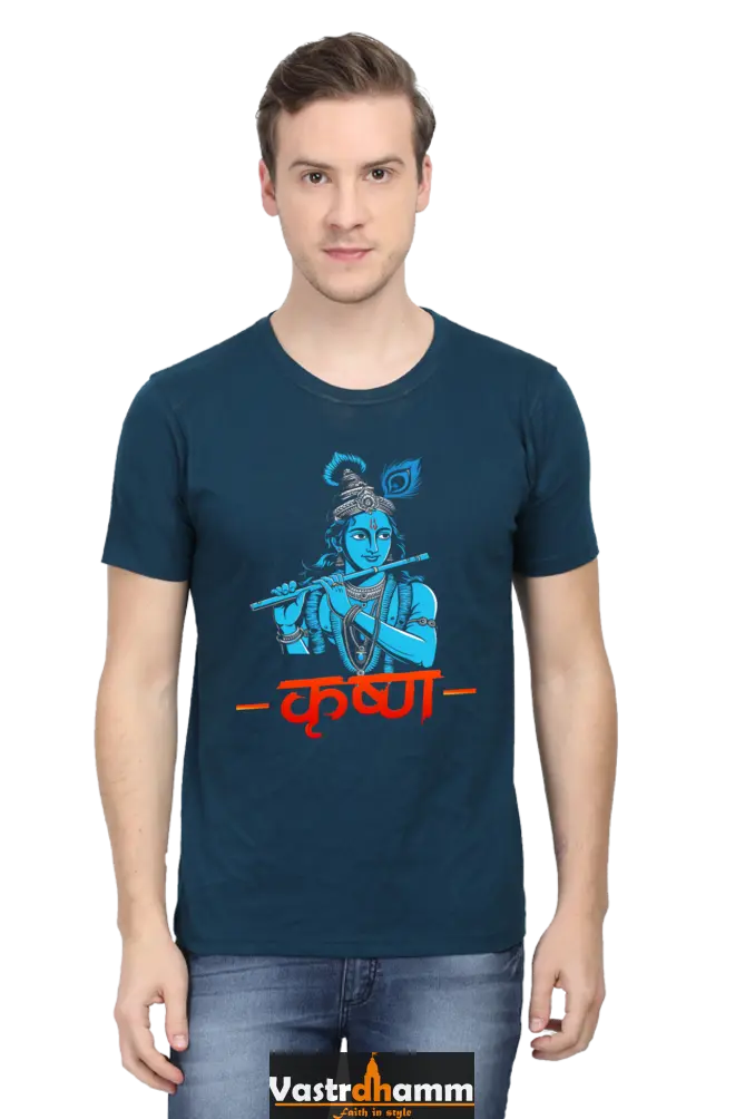 Shree Krishan Kurukshetra Warrior Round Neck Half Sleeve Classic T-Shirts for Men Vastrdhamm