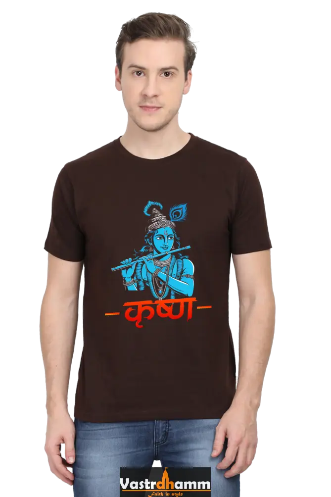 Shree Krishan Kurukshetra Warrior Round Neck Half Sleeve Classic T-Shirts for Men Vastrdhamm