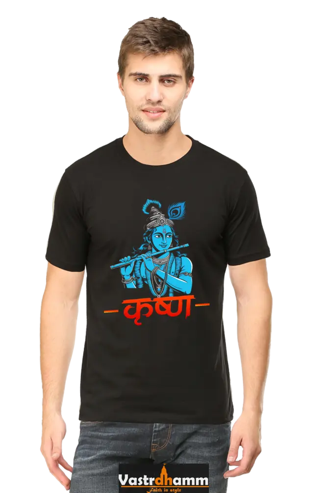 Shree Krishan Kurukshetra Warrior Round Neck Half Sleeve Classic T-Shirts for Men Vastrdhamm